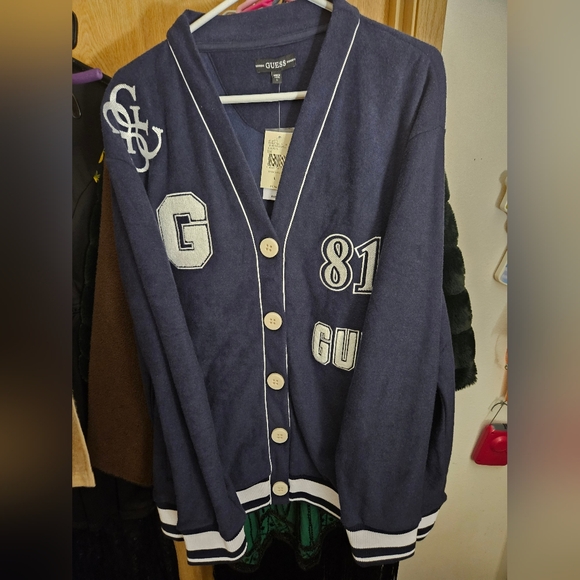 GUESS Women's Noele Boucle Cardigan in Daring Ocean Blue - Picture 2 of 6